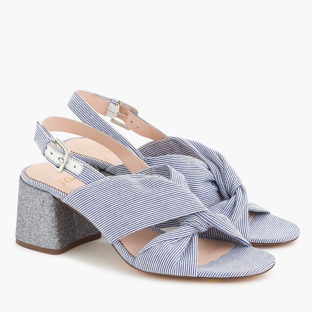 J. Crew New Glitter Heel Twisted Knot Penny Sandals